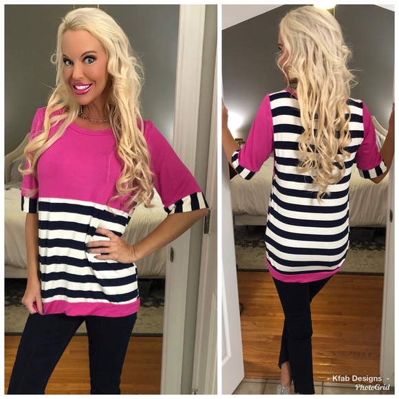 LAST 2! 🛍 Pretty Fuchsia Striped Pattern Tunic! - Picture 2 of 7